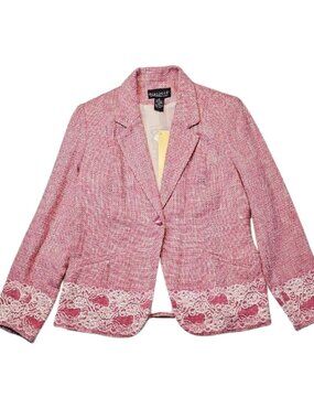 NWT Dialogue QVC Pink Tweed Blazer Jacket Sz 14 Preppy Old Money Office Spring